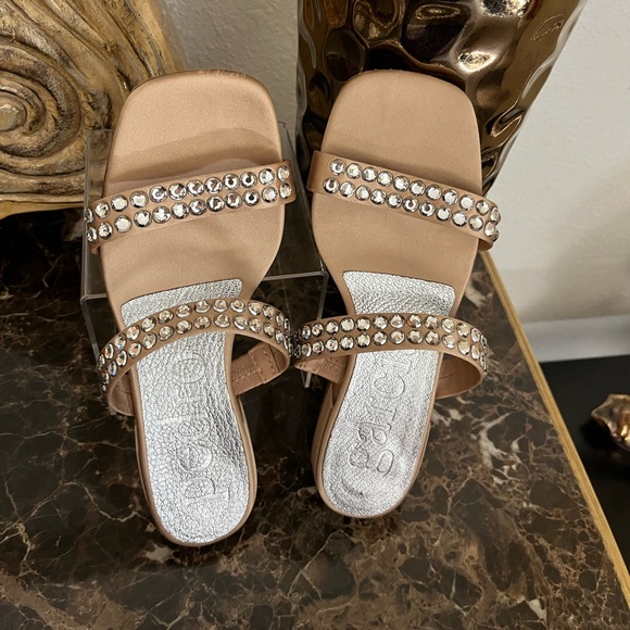Pedro Garcia Shoes - Pedro Garcia Metallic Slip on Double Strap Rhinestone Slide Sandals. Sz 37.5/7